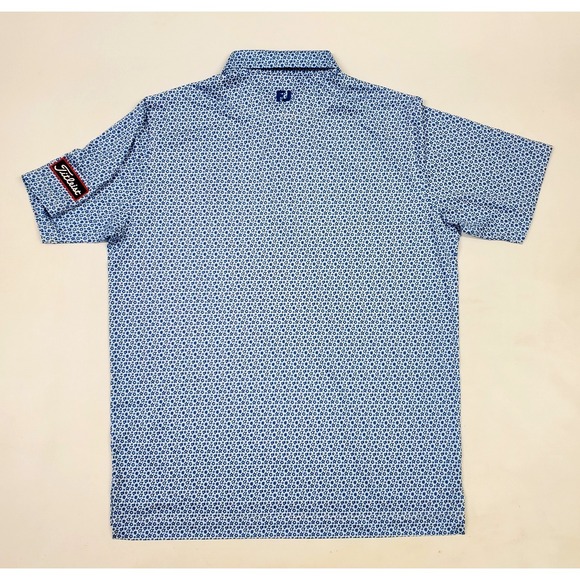 FJ FootJoy Allover Floral Lisle Polo shirt Large Marine White PGA Golf Club - Picture 9 of 12